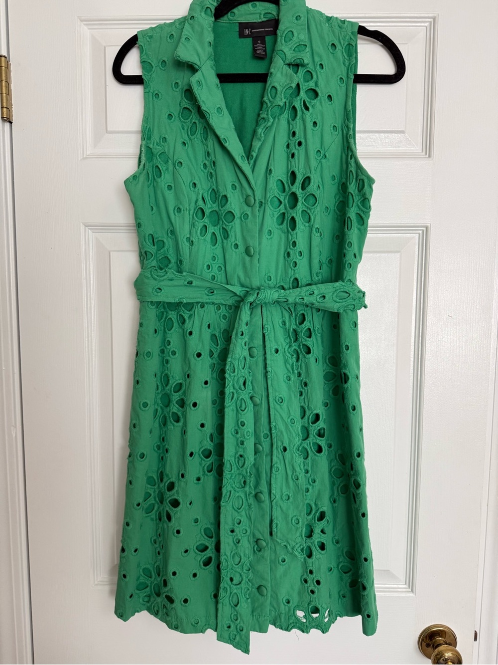 INC Kelly Green Eyelet Lined Cotton Sleeveless Dress with Belt